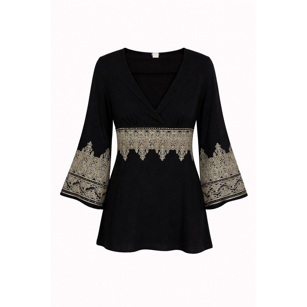 Y2K Body Central Black Wrap Blouse Bell Sleeve Witchy Boho Deep V Top M